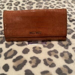 Miu Miu Croc-Embossed Leather Wallet in Brown